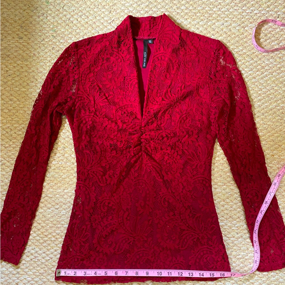 Festive red lace top